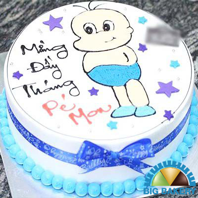Bánh kem đầy tháng màu xanh hình em bé và những quả bóng cùng ngôi sao lấp  lánh - Bánh Thiên Thần : Chuyên nhận đặt bánh sinh nhật theo mẫu